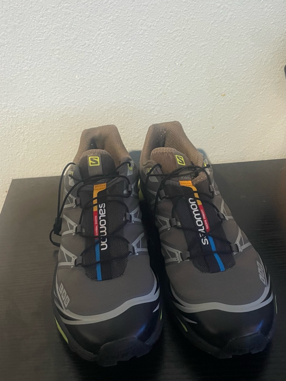 Salomon Men's Gray, Black Sneakers with Blue and Yellow Accents
